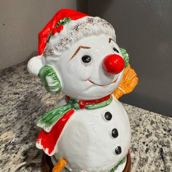 Vintage Brinns Christmas Figurine Frosty the Snowman 1970 light up lamp night oc - Picture 3 of 12
